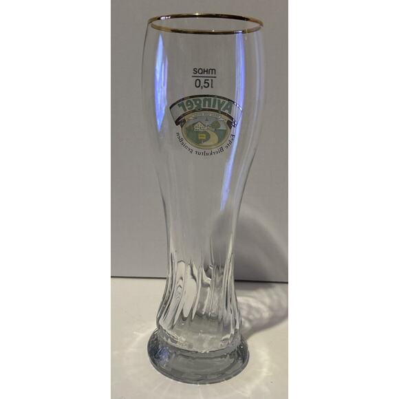 AYINGER .5L Gold Rim Swirl Base Beer Weizen 9.5" Glass GERMANY‎ - Picture 3 of 4